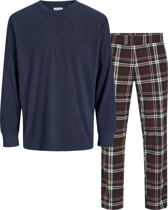 Jack & Jones Heren Lounge Pyjama Set Lang JACMIXED Polyester Geruit Blauw/Rood - Maat XL