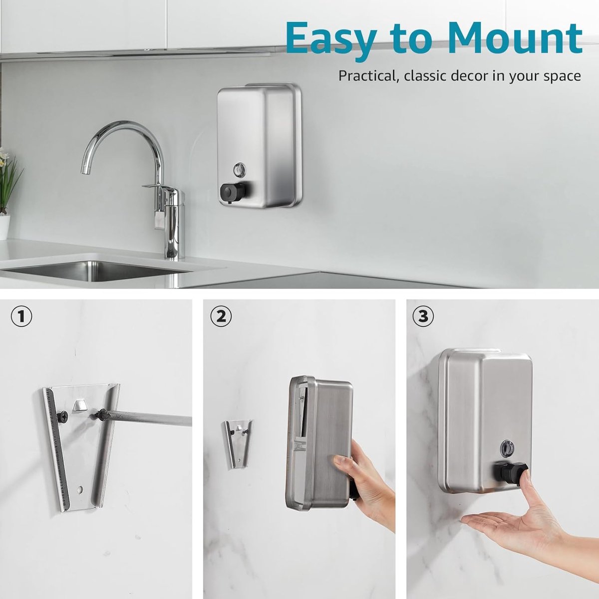 Zeepdispenser Zeepdispenser roestvrij staal met handmatige wandbevestiging perfecte zeepdispenser pomp voor vloeibare zeep, Lotion Dispensers (kleur: zilver b, maat: 1000ml