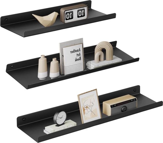 EUGAD Wandplank Wandboard Set van 3 hangrekken houtboard modern 0086QJ-3, wit, 30 x 22.9 x 3.8 cm