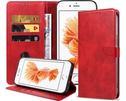 Geschikt voor iPhone 6/6s Telefoonhoesje Kunstleer met Magnetisch lipje en Pasjeshouder Book Case met Klepje - Rood - Smartphonica geschikt voor iPhone 6/6s