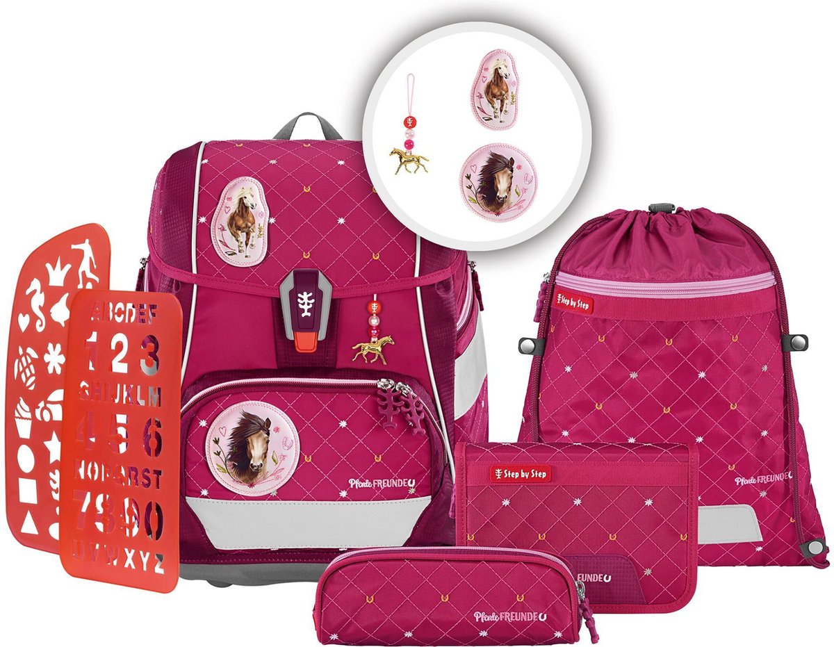 Step by Step schooltas 2in1 Plus Schulranzen-Set 6-delig Pferde Freunde "Horse Love" (rood)paars