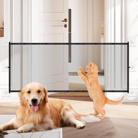 YUENFONG Deurbeschermingsrooster, traphekje zonder boren, 95 - 105 cm breed, traphekje voor baby's, auto-close deurrooster voor kinderen, 180 graden tweeweg-opening, zwart