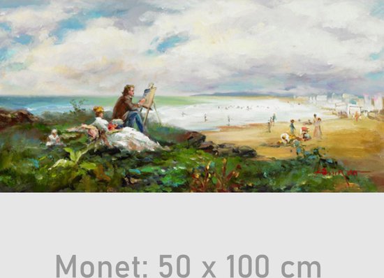 Allernieuwste.nl® Peinture sur toile Claude Monet Peinture à la plage - Art - Impressionnisme - Reproduction - 50 x 100 cm - Couleur