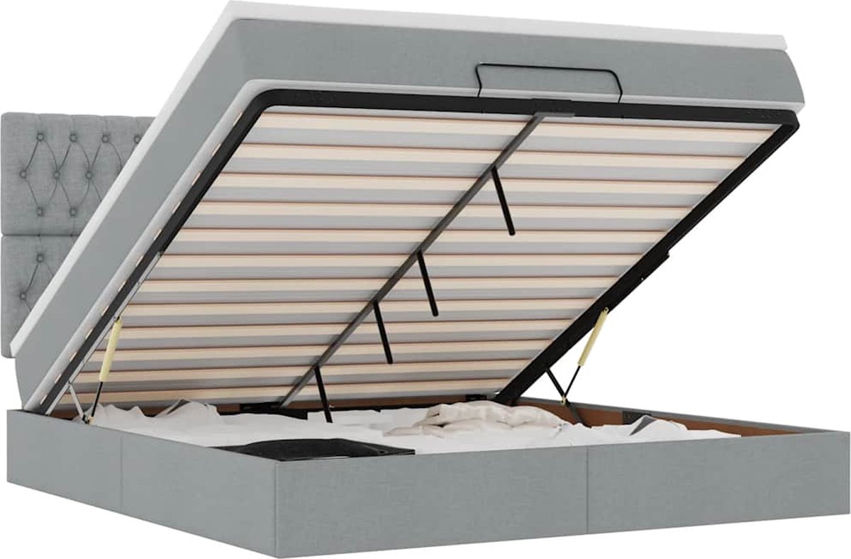 vidaXL - Ottoman - bed - met - matras - en - LED's - 180x200cm - stof - lichtgrijs