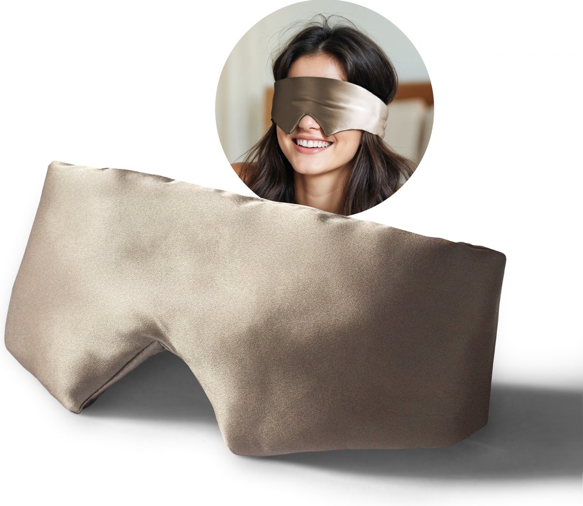 Sleeptime Zijden Slaapmasker - Silk Sleep Mask - 100% Verduisterend Oogmasker - Taupe - 23 momme Moerbei Zijde - Mulberry Silk