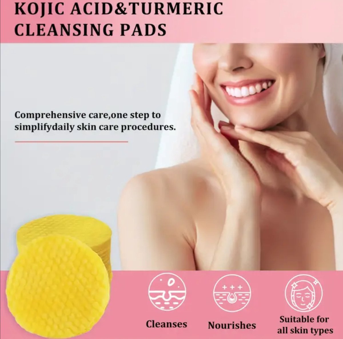 Gezichtsreinigende pads met kojic acid en kurkuma.