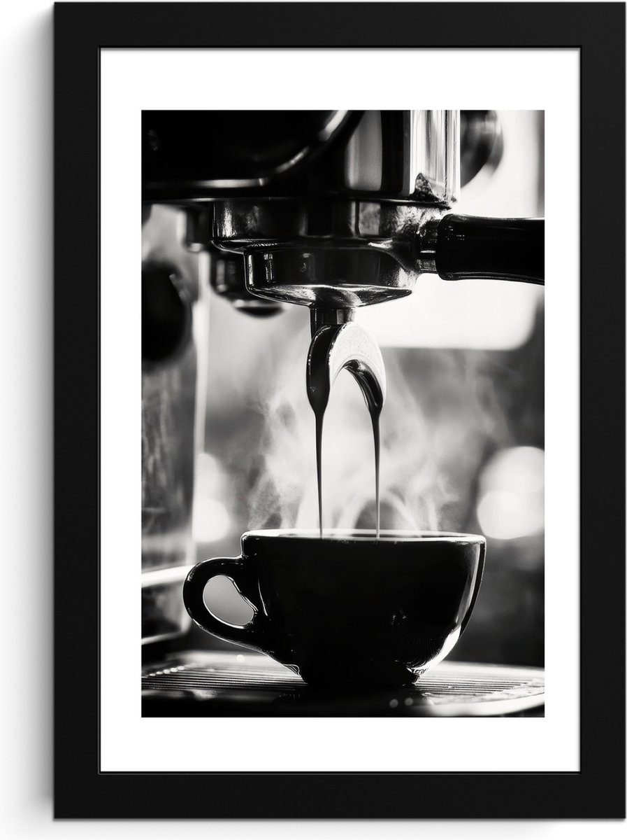 FrameYourWall Fotolijst inclusief poster - Posterlijst 20x30 cm - Posters - Coffee - Espresso - Koffiemachine - Kop - Foto in lijst - Keuken decoratie muur - Wanddecoratie accessoires - Muurdecoratie - Schilderijen