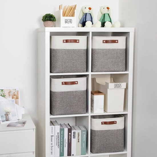 Mangata 25|28|30|33cm Stof Opbergdozen, Set van 4 Opbergkubussen (28x28x28cm, Grijs Wit