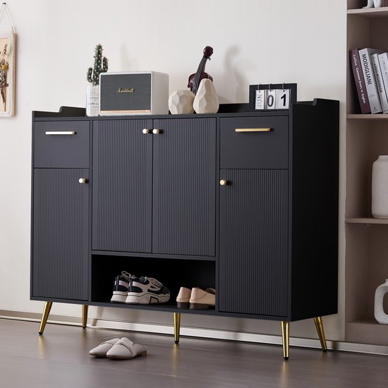 Armoire à chaussures Gotagee avec 2 tiroirs et 4 portes pieds en métal, armoire sur pied
