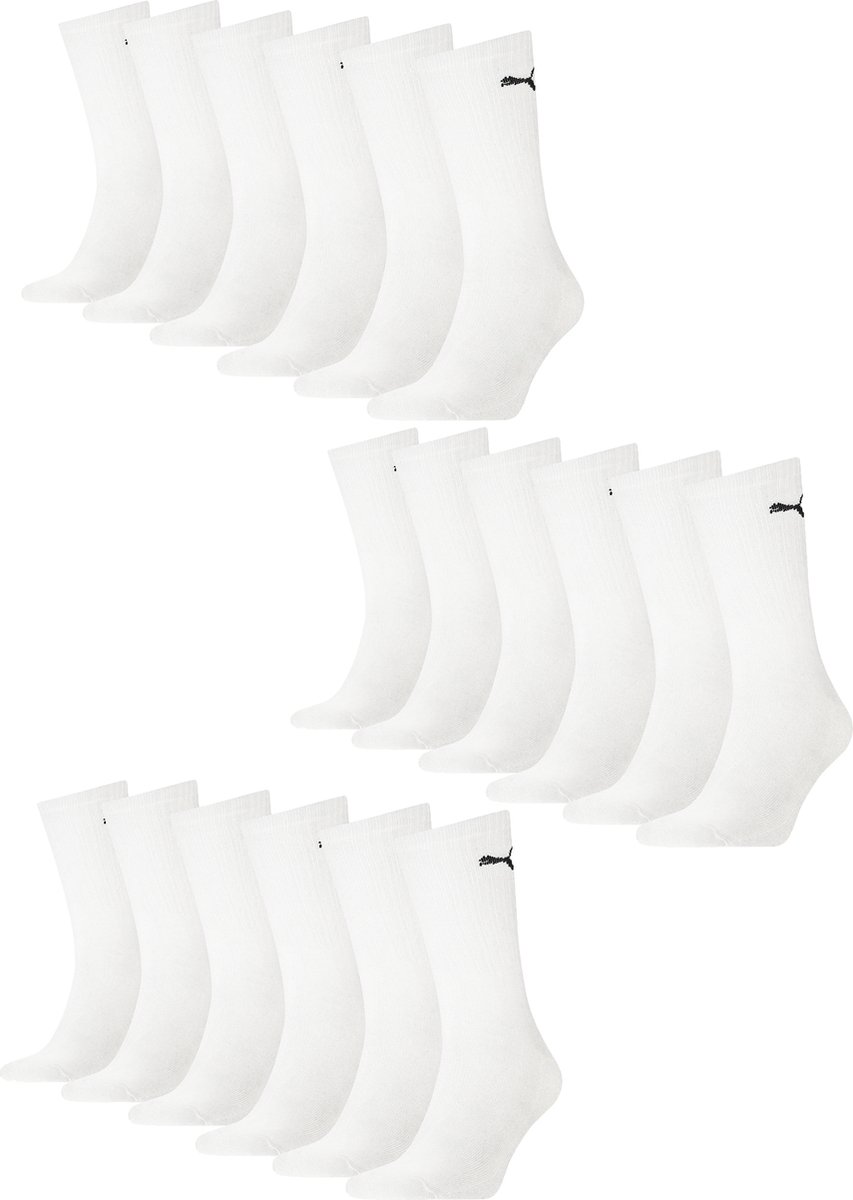 18 PACK Puma Unisex Crew Tennissokken Sportsokken Sokken voor heren en dames Wit