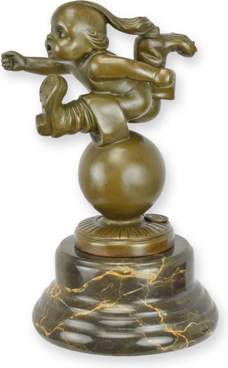 Bronzen beeld Tom Thumb (Klein Duimpje) – Sculptuur & Beeld – bronzen kindersculptuur, marmeren sokkel, klassieke stijl - Gegoten brons – Luxe decoratie – Verzamelobject - 20 cm hoog / brons