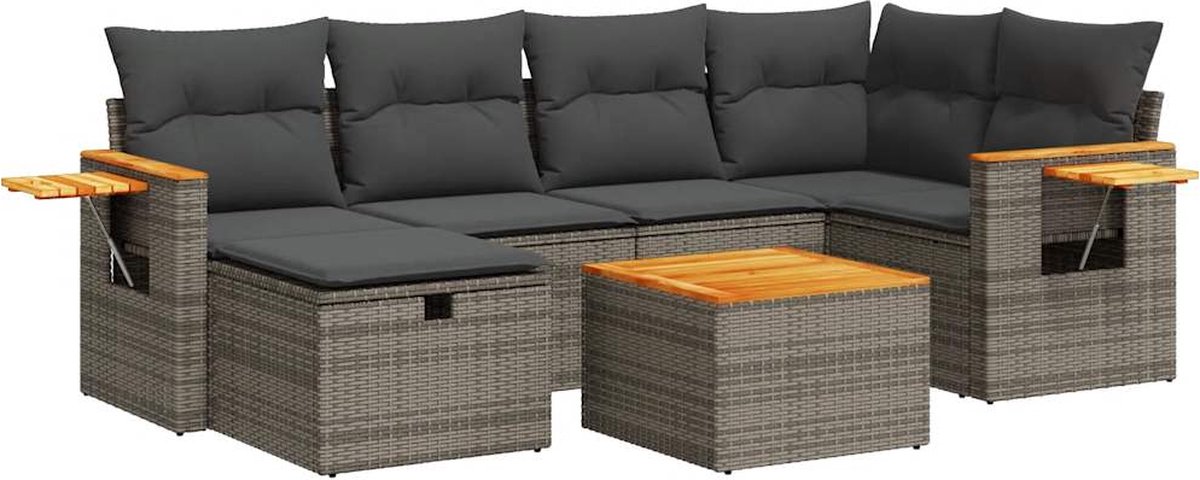 vidaXL 7-delige - Loungeset - met - kussens - poly - rattan - grijs
