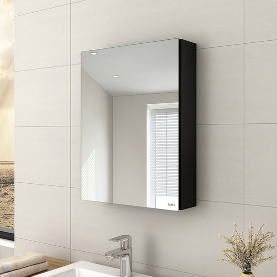 SoBuy Armoire Murale Avec Miroir, Placard De Rangement, Meuble De Rangement Suspendu Avec Miroir Salle De Bain Meuble Haut Avec 2 Portes Etagere Reglable 80x13x70 Cm Couleur Bois Bzr177 N