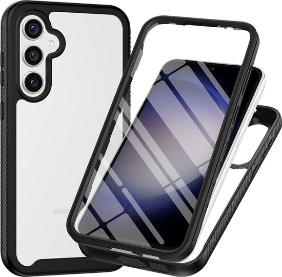Cazy Hoesje geschikt voor Samsung Galaxy A36 / A56 Hoesje - 360° Full Protection Case met ingebouwde Screenprotector - Zwart