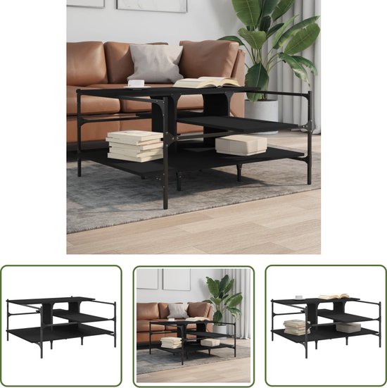 Mygroot - Ronde salontafel - Grijs en zwart - Industriële 2-laags ronde salontafel