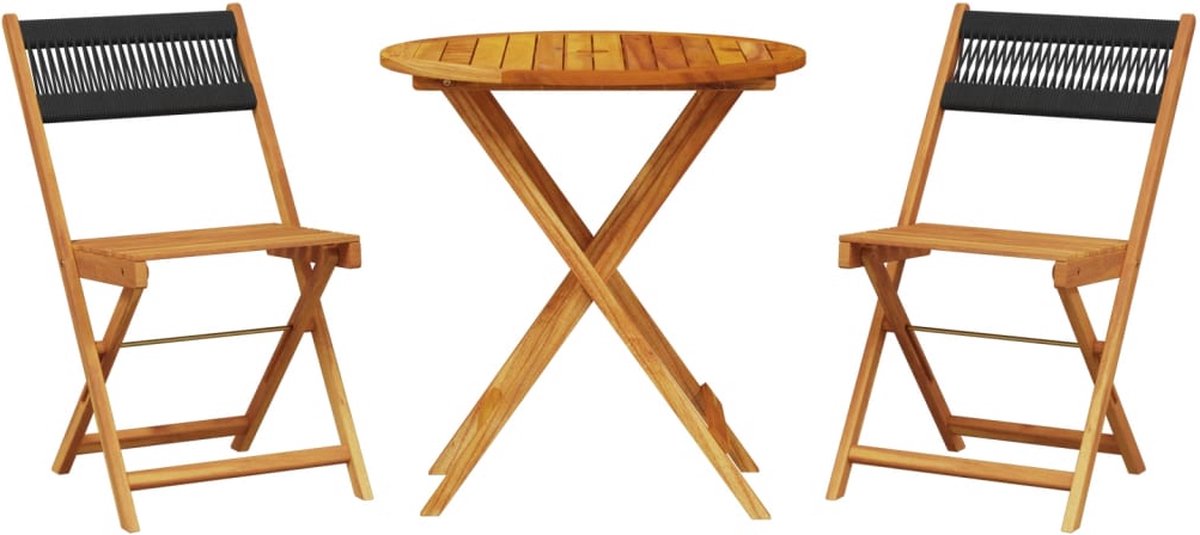Zwarte bistroset van polypropeen en massief hout voor tuinmeubel.