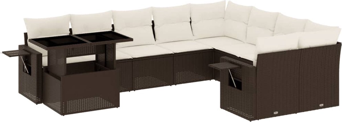 Bruine poly rattan loungeset met kussens - Tuinmeubelen - Buitendecoratie