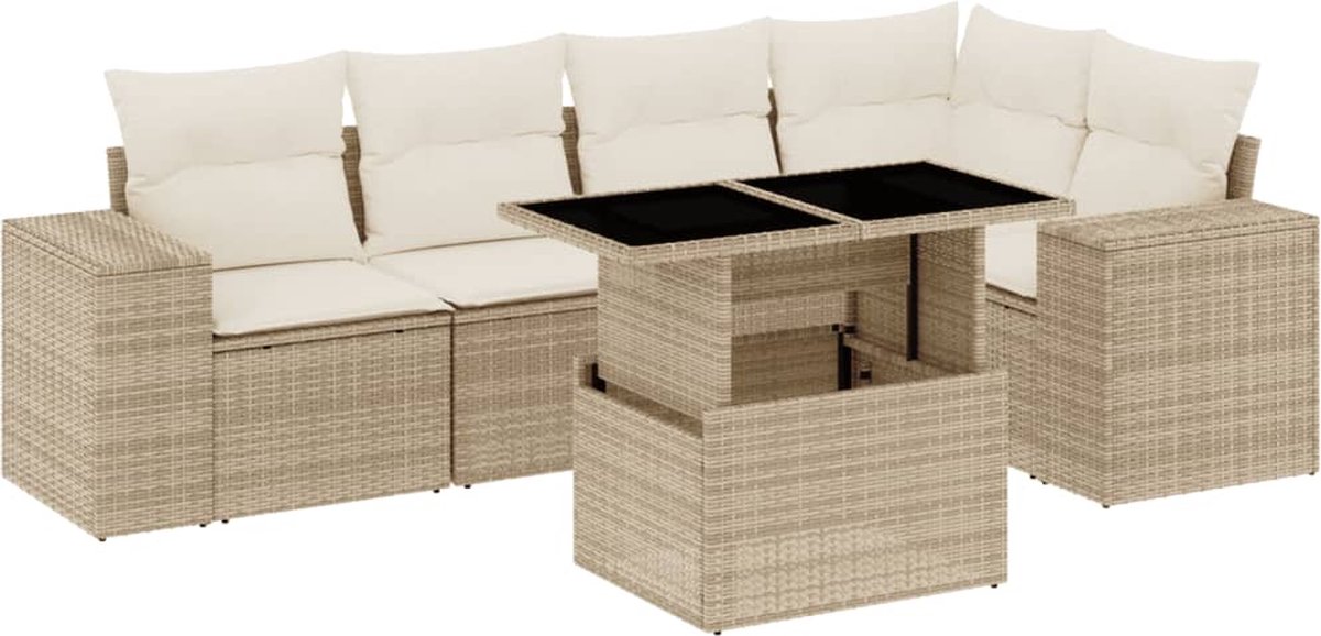 The Living Store 6-delige Loungeset met kussens poly rattan beige - Loungeset - Tuinmeubels - Buitendecoratie - Lounge Set - Relaxstoel The Living Store 6-delige Loungeset met kussens poly rattan beige - Loungeset - Tuinmeubels - Buitendecoratie - Lounge Set - Relaxstoel - Image 1