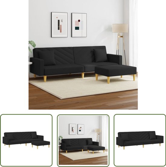 Vamcheer 2-zitsbank - 2-zitsbank met armleuningen en 2 kussens, slaapbank uittrekbaar 180 cm breed, moderne modulaire bank van schuim voor woonkamer, slaapkamer, woning en kantoor, zwart