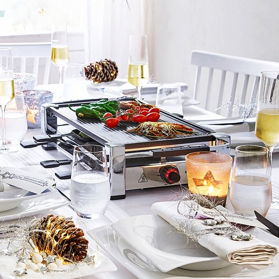 Rommelsbacher Raclettegrill RCC 1500 Mode - Gourmetset voor 8 personen - luxe raclette met omkeerbare grillplaat - antiaanbaklaag - inclusief pannetjes en spatels - 1500W - XXL snoer — afbeelding 4