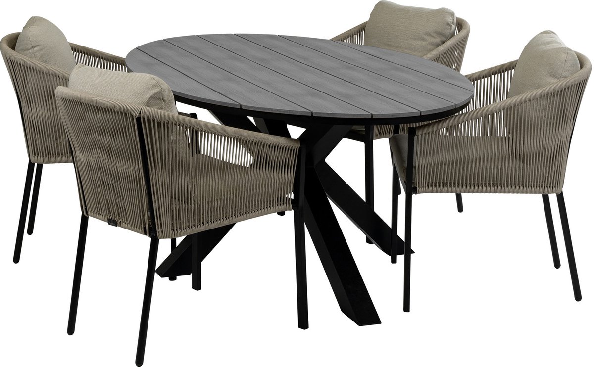 5-Delige tuinset | 4 Elvira tuinstoelen (Black) | 180cm ovale tuintafel Cyprus (Grey)