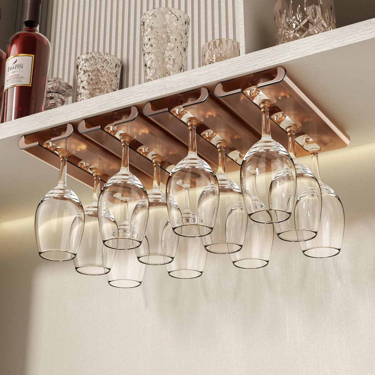 TheLau ® Set van 4 Hangende Wijnglashouders voor Keuken en Bar - Zonder Boren Installeren