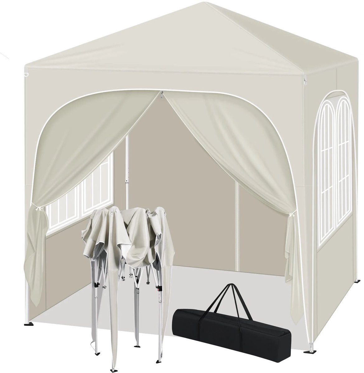 Opvouwbare Partytent - Easy up Partytent - Pop-up Paviljoen - 2x2m - Verstelbare Hoogte - Zijwanden - Waterdicht - UV - Bescherming - Buiten - Beige