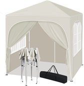Opvouwbare Partytent - Easy up Partytent - Pop-up Paviljoen - 2x2m - Verstelbare Hoogte - Zijwanden - Waterdicht - UV - Bescherming - Buiten - Beige