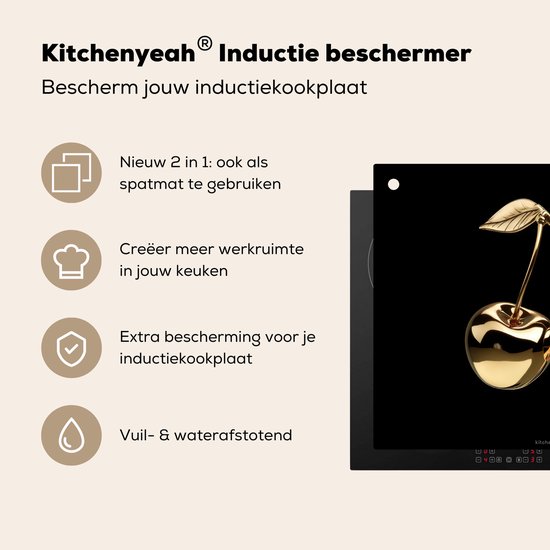 KitchenYeah® Protection plaque induction 59x52 cm - Cerisier - Noir - Or - Chrome - Protege plaque de cuisson - Couvre plaque induction - Protecteur d'induction - Cuisine