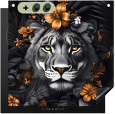 KitchenYeah® Protection plaque induction 60x55 cm - Lion - Noir et blanc - Or - Fleurs - Protege plaque de cuisson - Couvre plaque induction - Protecteur d'induction - Cuisine