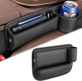 Autostoel opbergbox met leren afwerking - Gaten organizer voor autostoelen met opbergtas voor kleine voorwerpen
