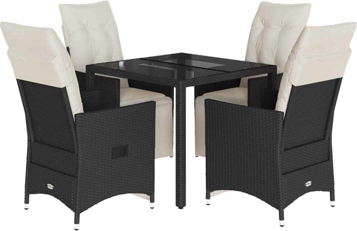 The Living Store 5-delige Tuinset met kussens poly rattan zwart - Tuinstoelen - Tuinset - Lounge Set - Buitendining - Eetkamerset