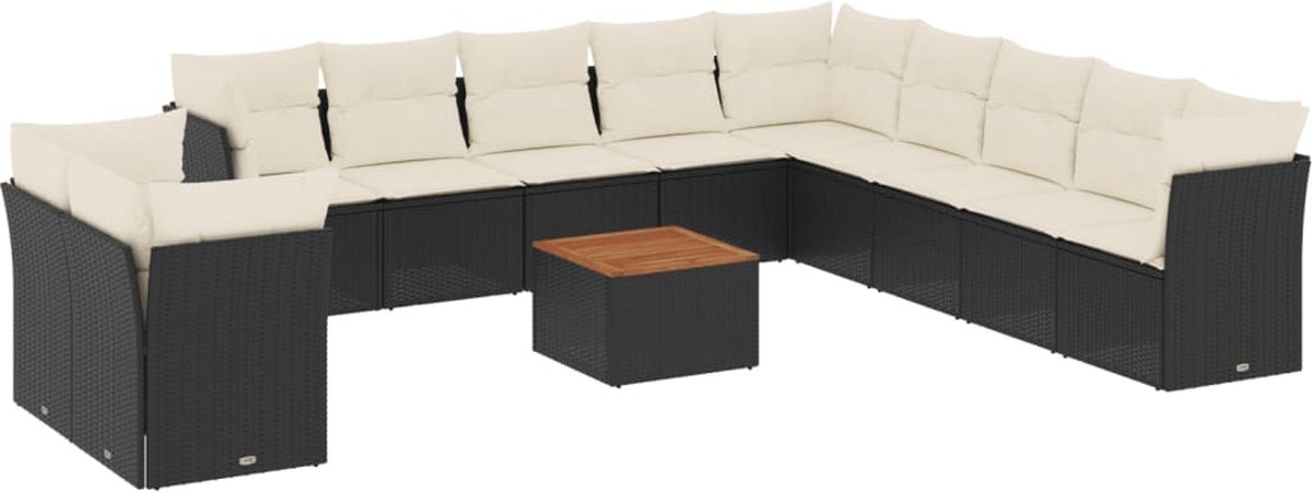 The Living Store 12-delige Loungeset met kussens poly rattan zwart - Loungebank - Lounge Set - Buitendecoratie - Tuinmeubels - Pe Rattan