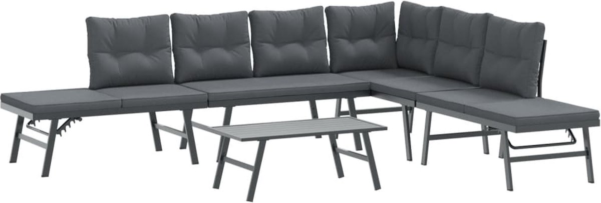 The Living Store 5-delige Tuinbankenset met kussens gepoedercoat staal zwart - Tuinbank - Lounge Set - Buitendecoratie - Tuinstijl - Balkondecoratie
