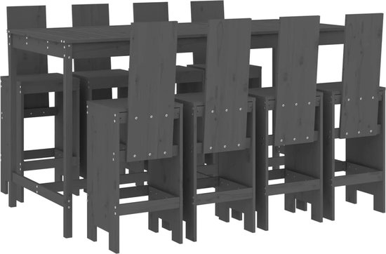 Ensemble de bar de jardin 9 pièces en pin massif gris The Living Store - Ensemble de bar - Décoration extérieure - Mobilier de jardin - Set de jardin - Bois