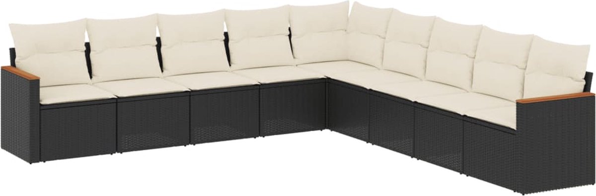 The Living Store 9-delige Loungeset met kussens poly rattan zwart - Loungeset - Tuinset - Lounge - Buitendecoratie - Tuinmeubels