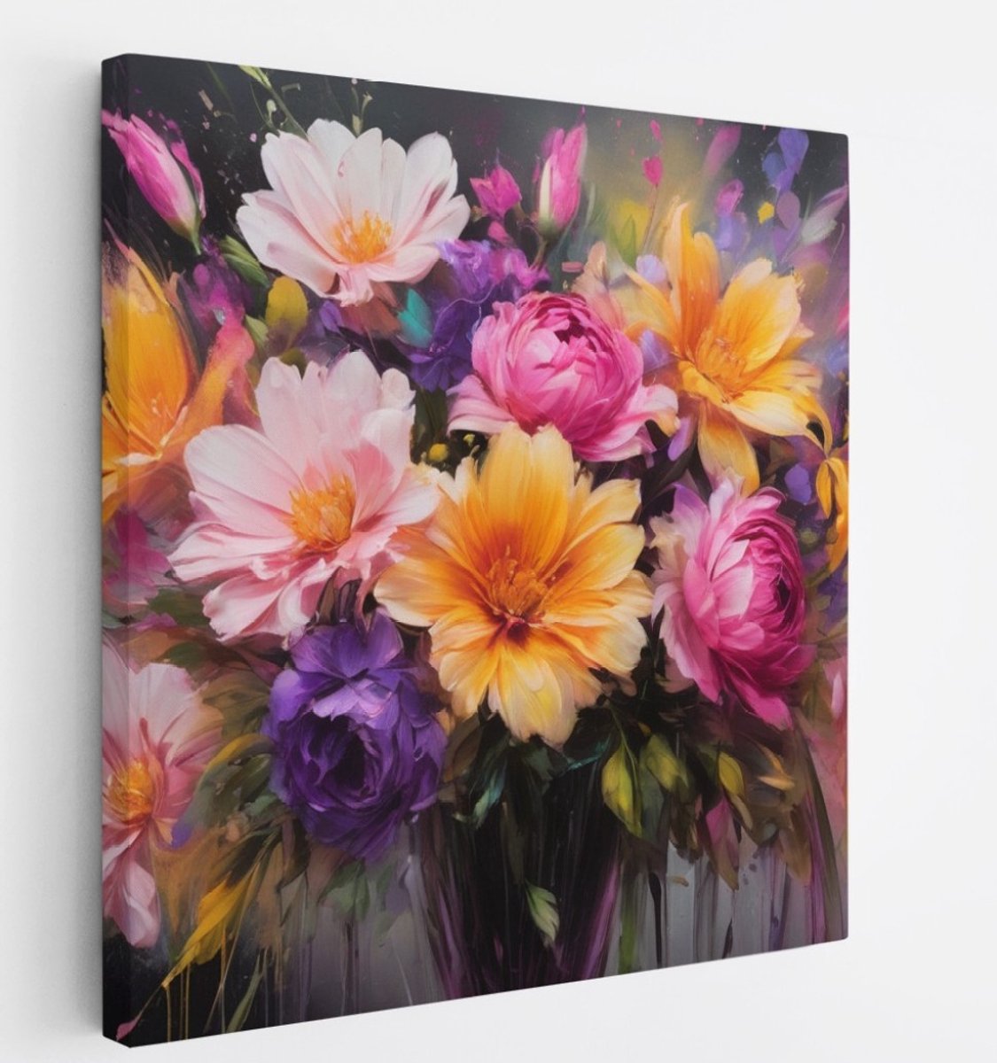 Saammp Canvas Schilderij - Expressieve Bloemen - Kleurrijk- Natuur - Abstract - 30x30 - Foto op canvas - Wanddecoratie - Muurdecoratie Woonkamer - Kantoor Decoratie Multicolor