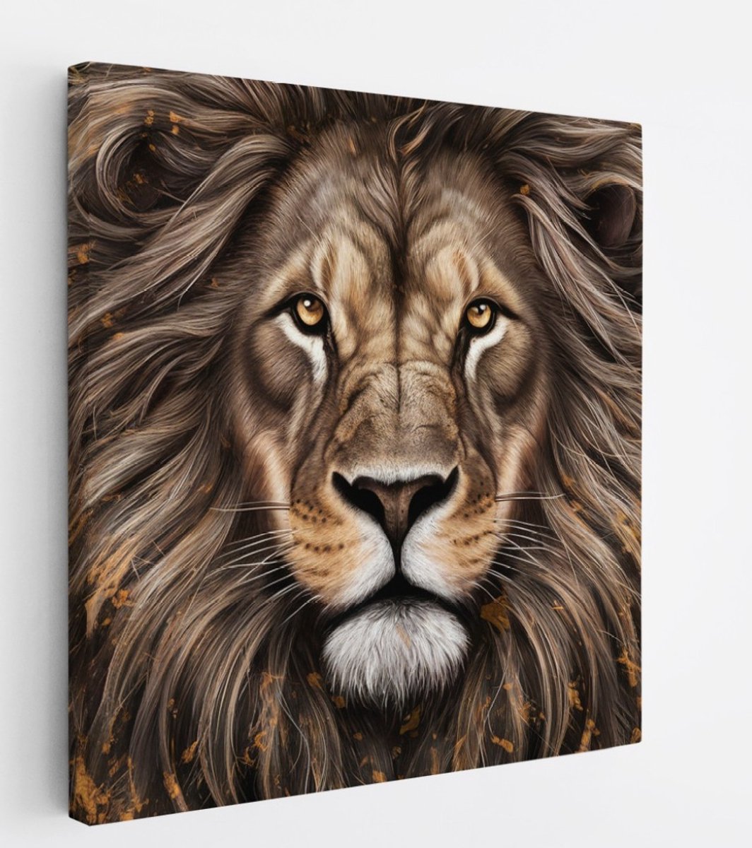 Saammp Canvas Schilderij - Abstracte Leeuw - Portret - zwart - Dieren - Natuur - 40x40 - Foto op canvas - Wanddecoratie - Muurdecoratie Woonkamer - Slaapkamer decoratie - Canvas Print Multicolor
