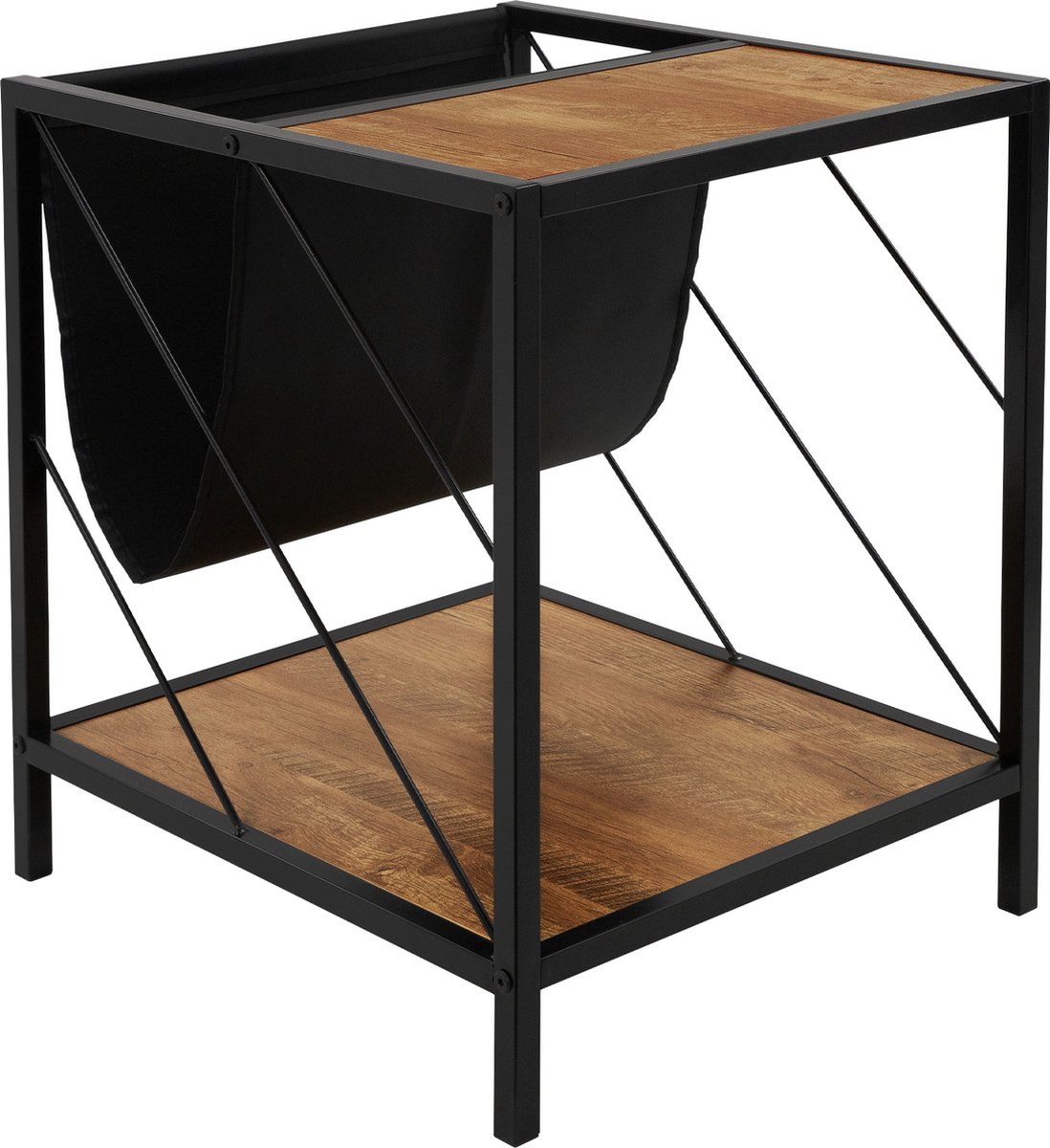 ml-design bijzettafel 48x43x54 cm, bruin in rustieke eik, houten banktafel, woonkamertafel met stalen frame en 2 planken, salontafel met tijdschriftenvak, salontafel, tafel voor in de woonkamer