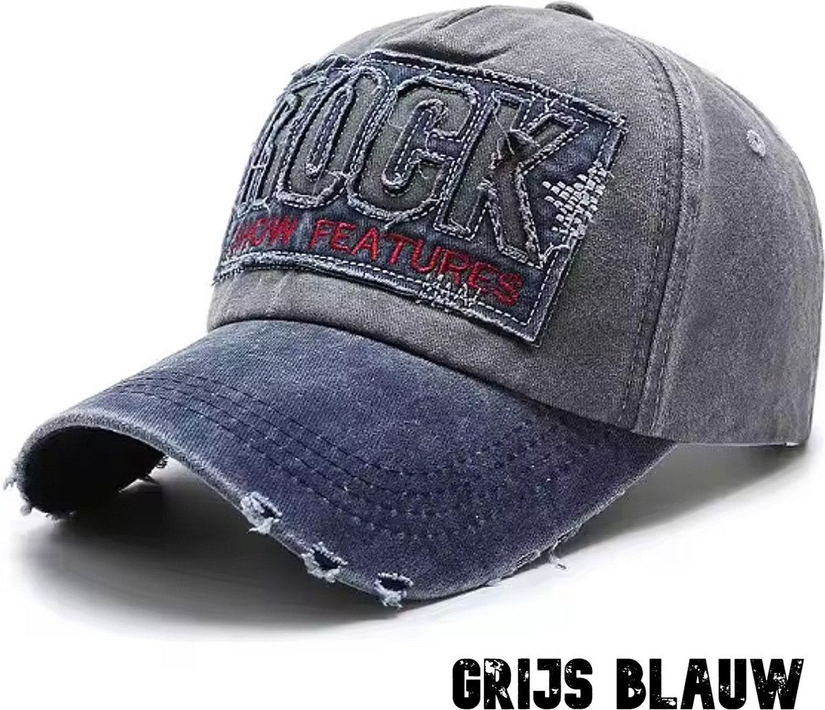 LaGloss® Baseball Cap Rock - Katoenen Pet met Scheureffect Snapback Hip Hop Unisex Cap Verstelbaar - Grijs-Blauw