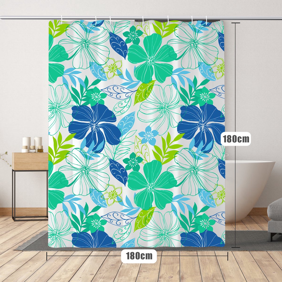 SUMOH® Sterke Douchegordijn Badgordijn 180x180cm – Anti Schimmel, Waterdicht & Luxe Design – Inclusief 12 Ringen – Must-have Badkamer Accessoire - Bloemen