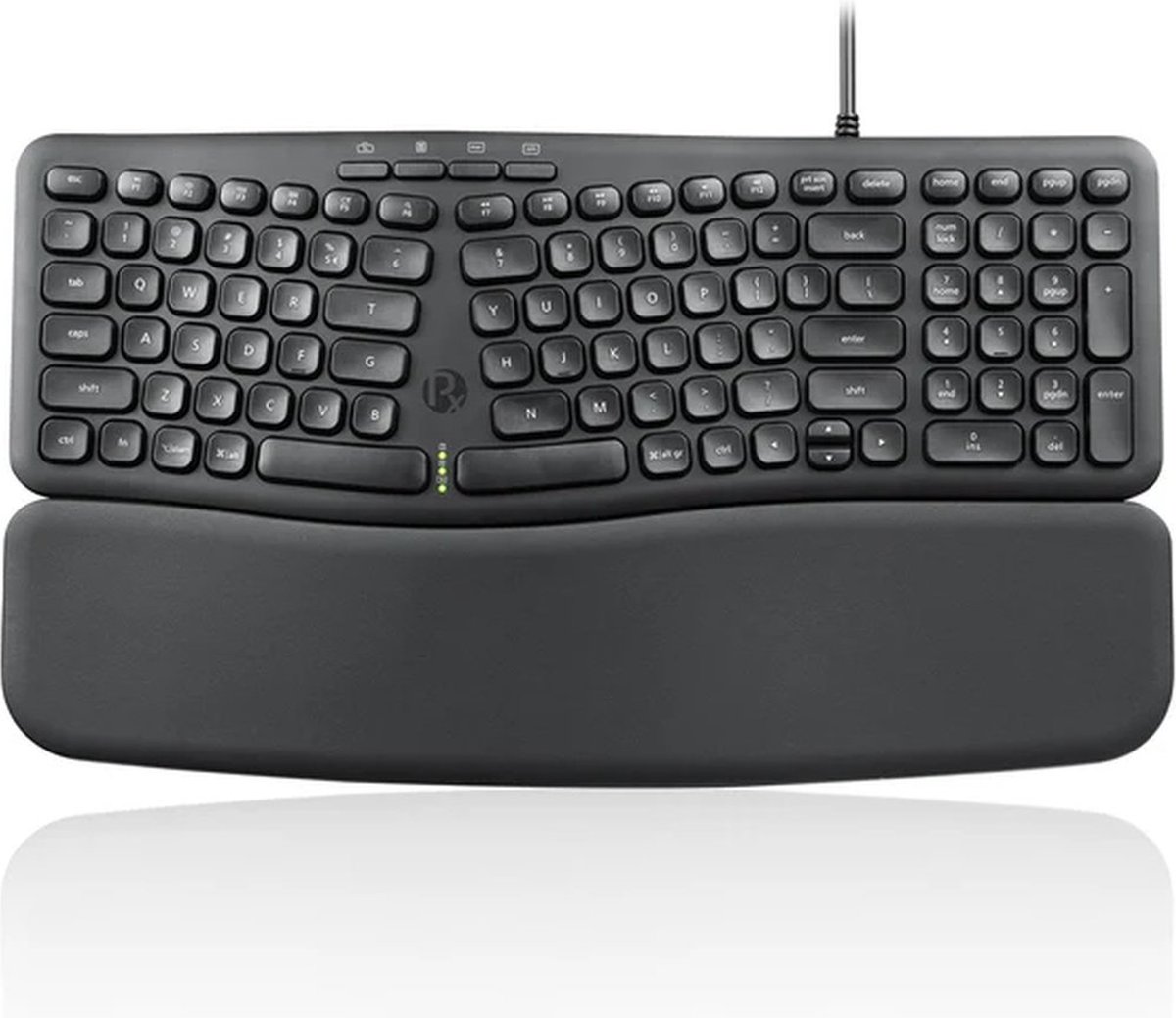 Perixx Periboard-536B Bedraad Ergonomisch Gesplitst Toetsenbord – Golfvormig – Stille toetsen - Afneembare polssteun - QWERTY/US