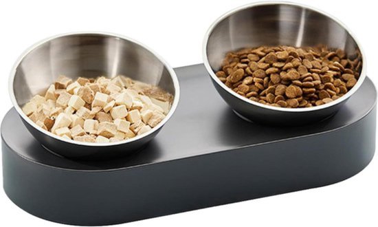 Voerbakken for huisdieren, verstelbare roestvrijstalen kattenbak, antislip gekantelde verhoogde kattenbakken, voedselwaterbakken huisdiervoeder, for katten, kleine honden/258 (Color : Double bowl