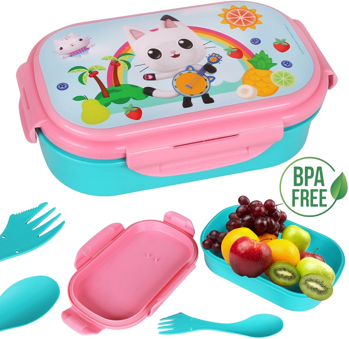 Gabby's Dollhouse Broodtrommel, Ontbijtbox met lepel, schoolontbijtbox, lunchbox