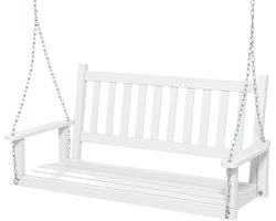 COSTWAY Hangbank van massief hout, 2-zits tuinschommel om op te hangen, schommelbank, belastbaar tot 230 kg, outdoor schommelbank voor terras, tuin, binnenplaats, wit, 136 x 67 x 63 cm