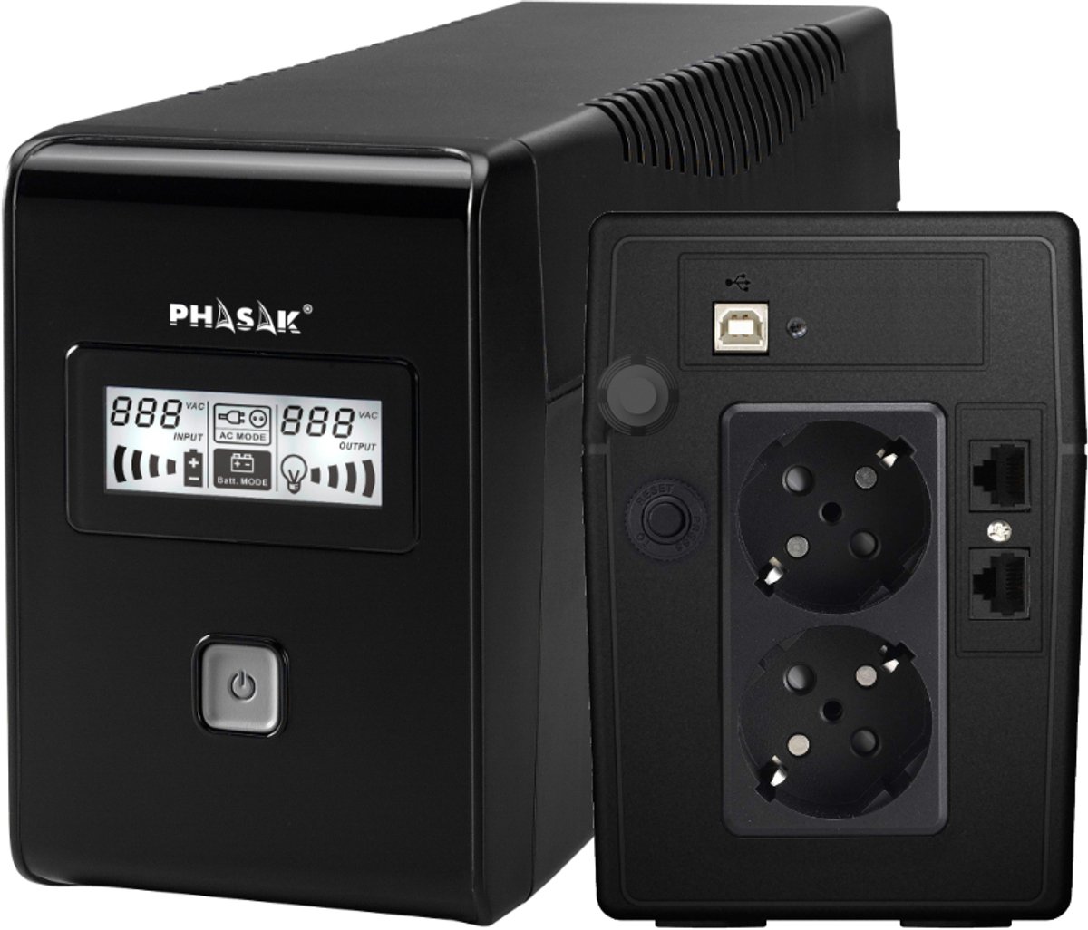 Phasak Esential UPS Line-interactive 0,65 kVA 360 W 2 AC-uitgang(en)