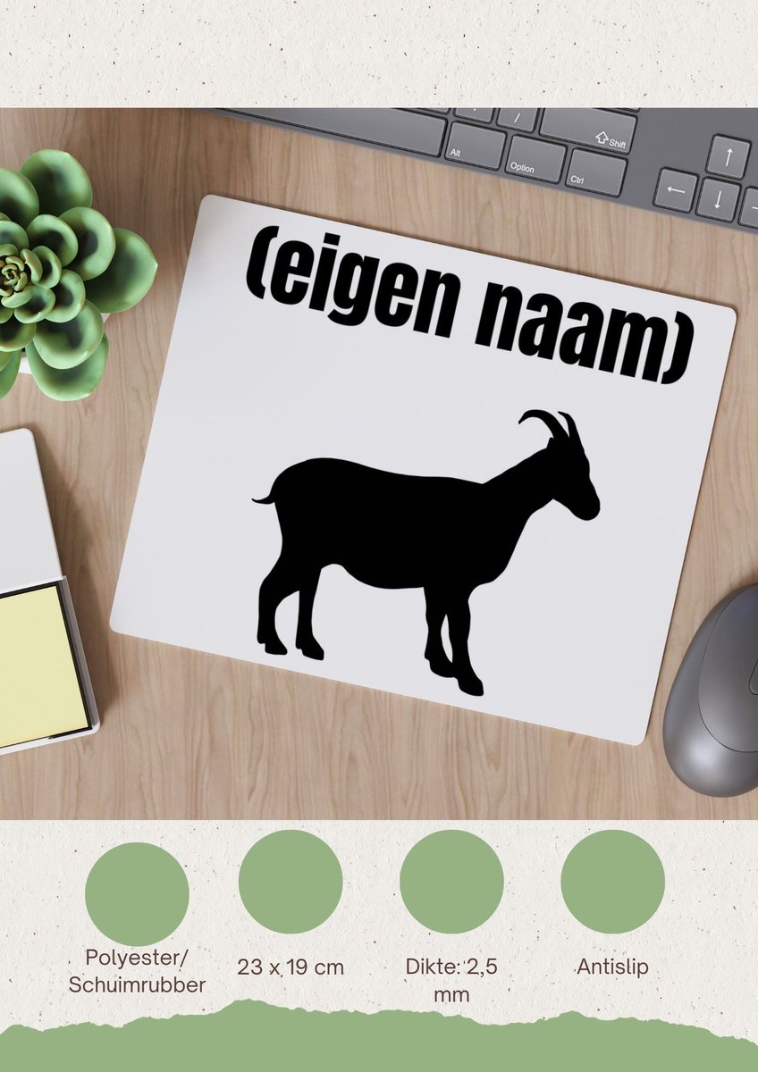 Image of Akyol - geit met eigen naam Muismat - Geit - geiten liefhebbers - dieren liefhebber - leuk cadeau voor iemand die houdt van geiten - cadeau - kado - 23 bij 19 cm