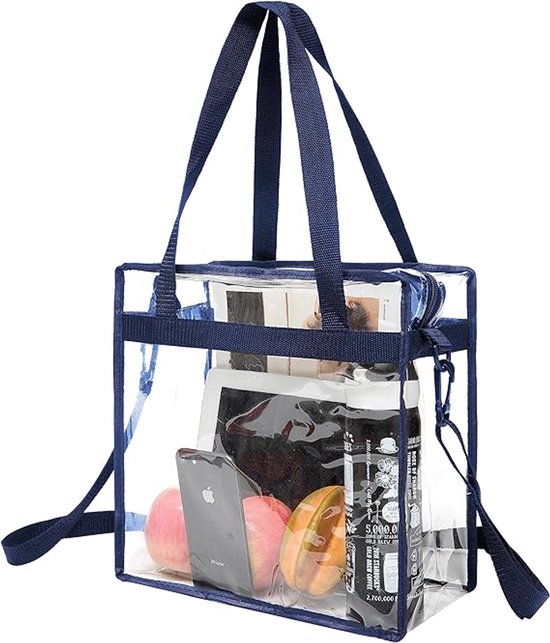 Transparante tas met ritssluiting, crossbodytas met verstelbare schouderband, transparante schoudertas voor dames, transparante tas voor sportschool, waterdichte strandtas voor op reis - Marineblauw