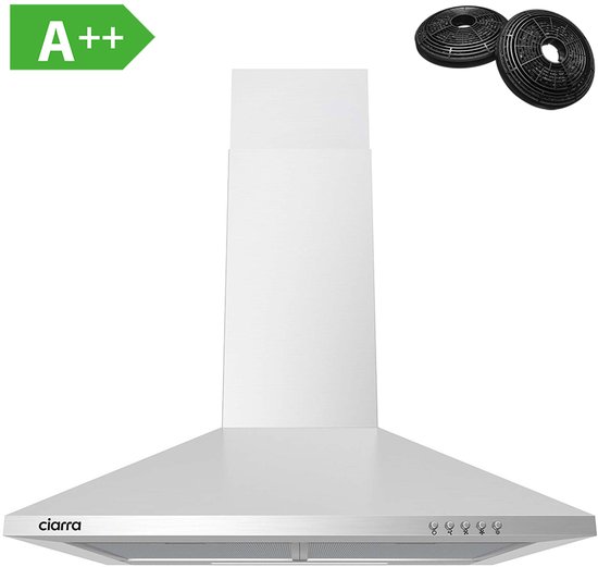CIARRA CBCS6201 - Afzuigkap Wandschouw 60cm RVS - inclusief set koolstoffilters - 370m3 - energieklasse A++ DC motor