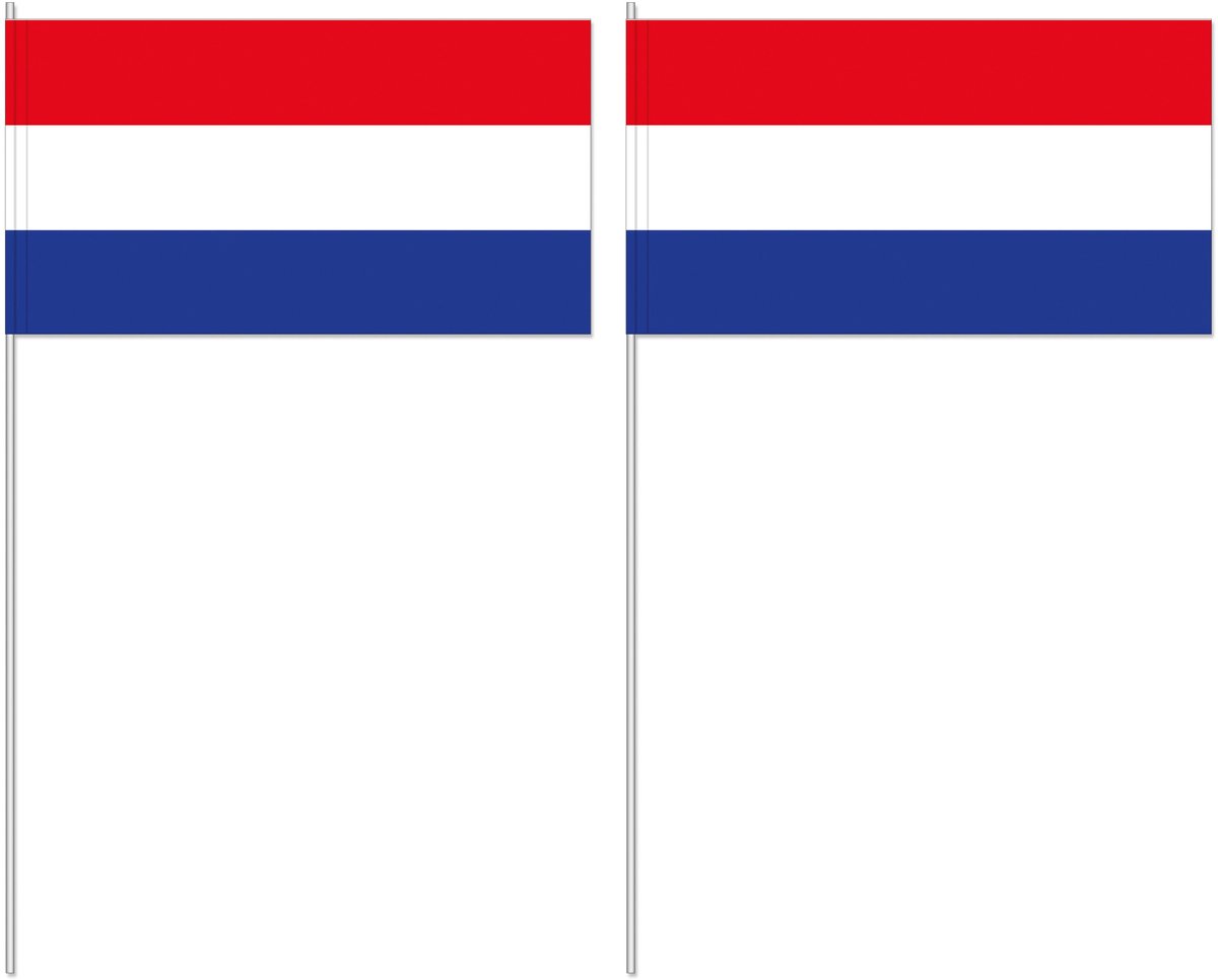 Zwaaivlaggetjes Nederland - 10x - 12 x 24 cm - handvlaggetjes - versiering - feestartikelen